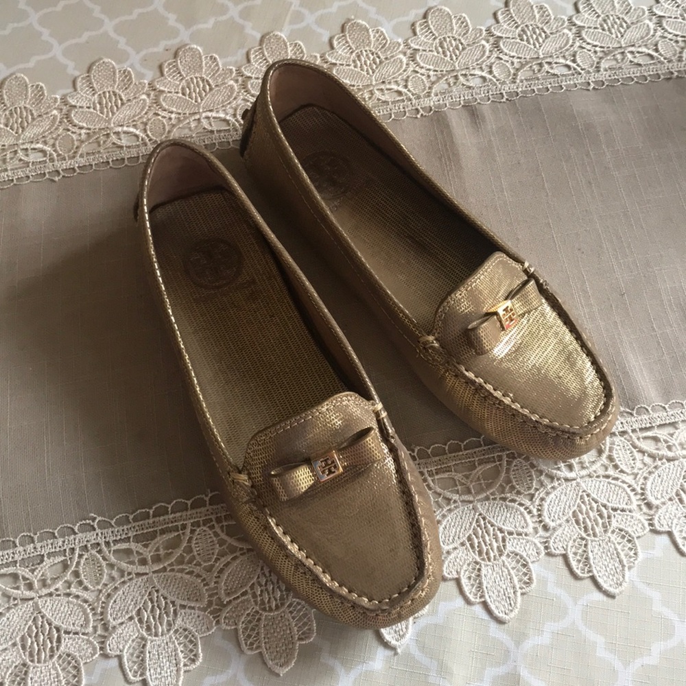 Tory Burch Metallic Gold Driving Moccasin